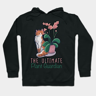 The Ultimate Plant Guardian - Orange and white cat with orchid Hoodie